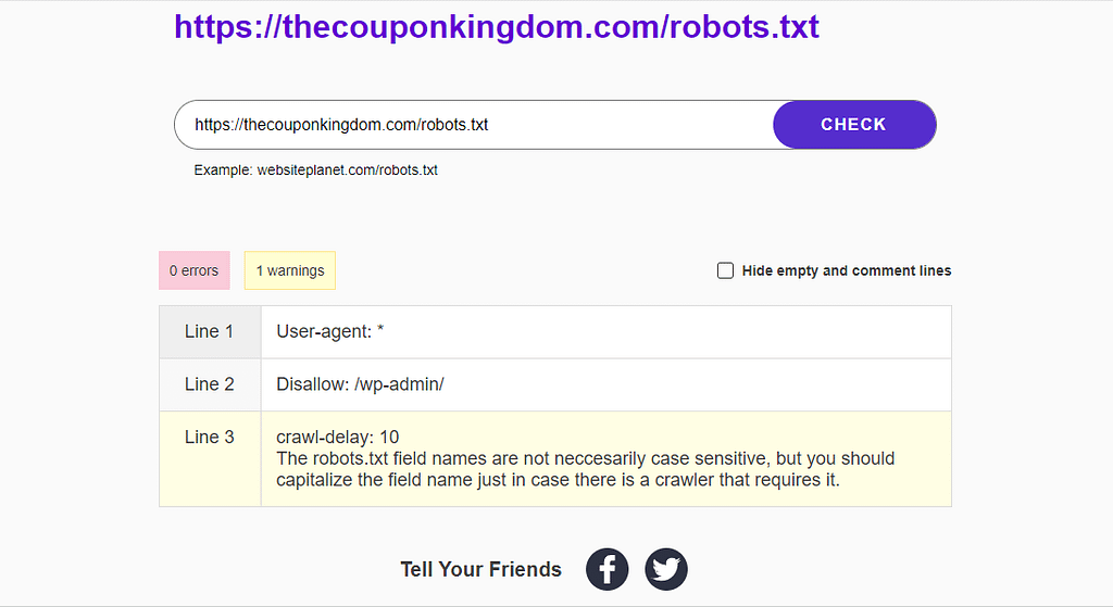 Robots.txt File checker tool snapshot